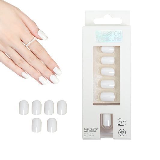 Set of 24Pcs Press On Nails Solid Color Self-Adhesive Fake Nails White