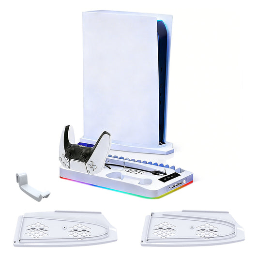 Gaming For PS5 Slim Pro Docking and Cooling Station Charger Headset Holder With RGB Light-White
