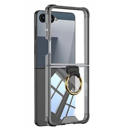 Transparent Case with Ring Holder Tempered Glass Protector for Samsung Galaxy Z Flip7 Black