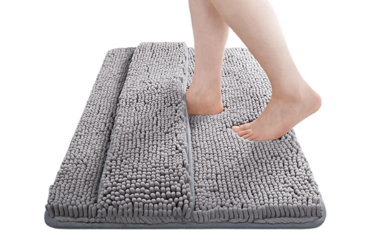 Two Layers Bath Mat 40x60cm Thick Soft Absorbent Chenille Bath Rug Mat-Grey