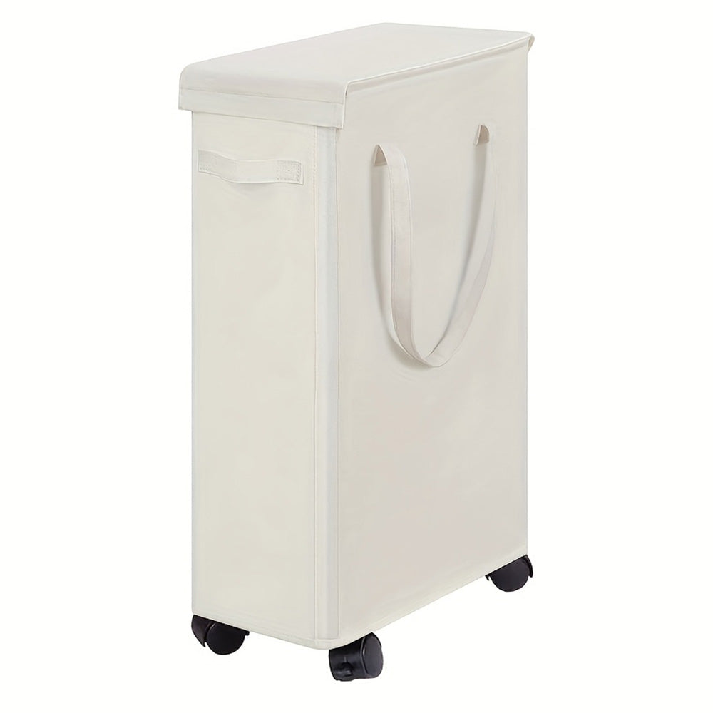 65L Laundry Basket with Wheels and Lid-Beige