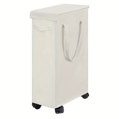 65L Laundry Basket with Wheels and Lid-Beige