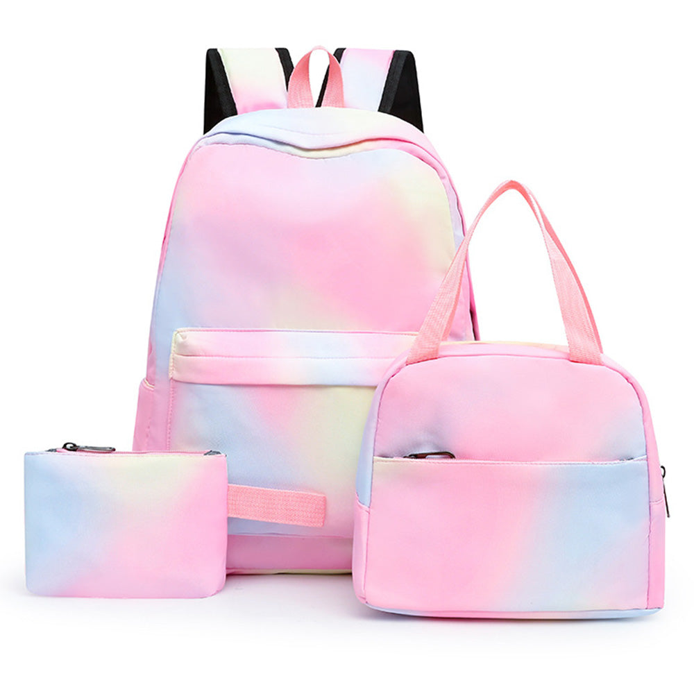 3PCS Girls Gradient Color Backpack School Backpack Lunch Bag Pencil Case-Pink