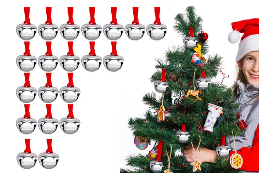 20Pcs Christmas Believe Bell Ornaments Silver Santa Sleigh Bell