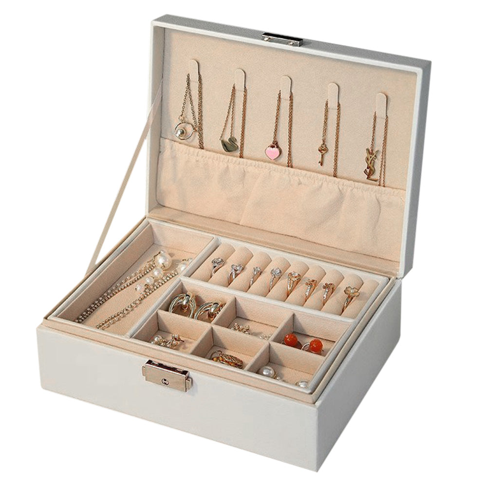 Jewellery Organiser Case Box Holder Storage Earring Ring Display with Lock and Key-White