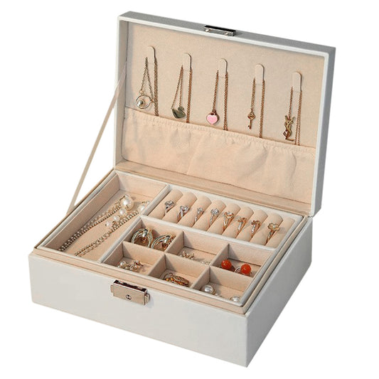 Jewellery Organiser Case Box Holder Storage Earring Ring Display with Lock and Key-White
