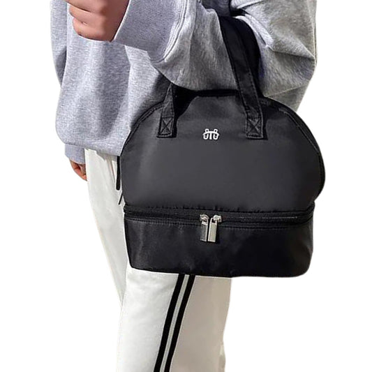 Insulated Lunch Bag with Dual Compartment Leakproof Cooler Tote for Work Office Picnic Black