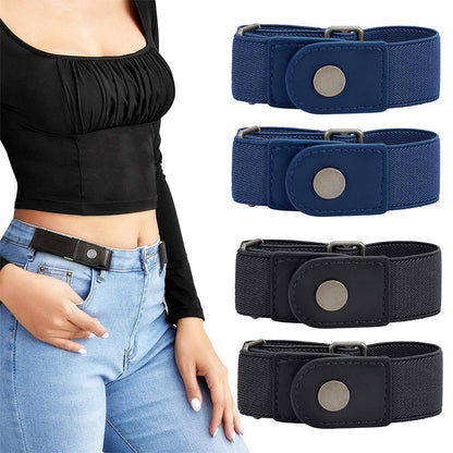 2 Piece Elastic Side Buckle Belt - Black