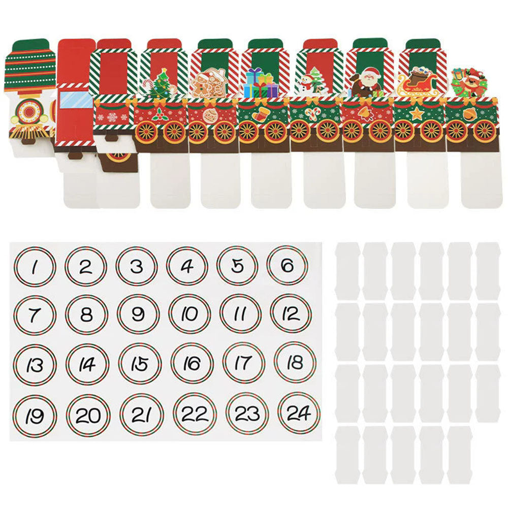 2 Pack 24 Day Christmas Train Advent Calendar with Stickers DIY 3D Paper Countdown Empty Box