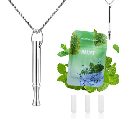 Mint Breathing Necklace with Fidget Ring for Stress Anxiety and Mindful Breathing-Silver