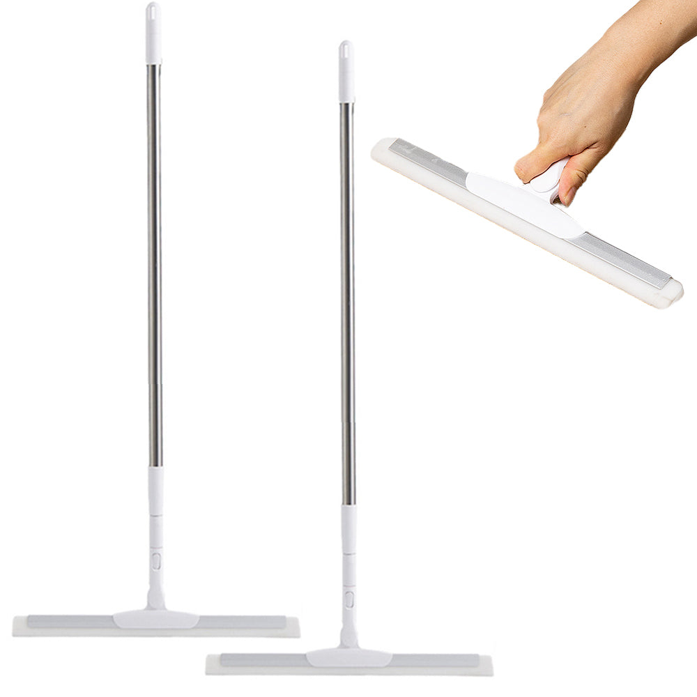 2 Piece Telescopic Long Handle Floor Squeegee Scrubber - White