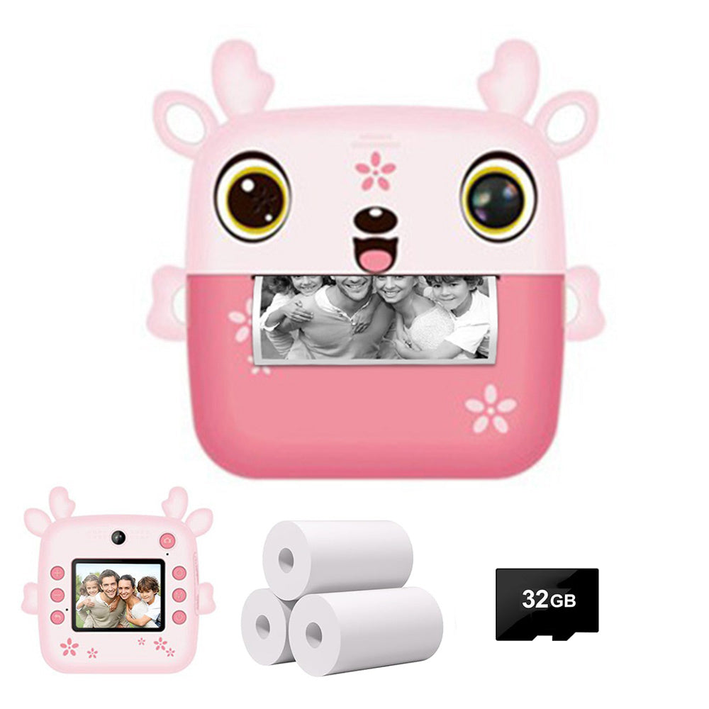 Kids Instant Camera Dual Camera Print Cam 1080P Video Recorder Digital Camera Gift for Boys Girls-Pink