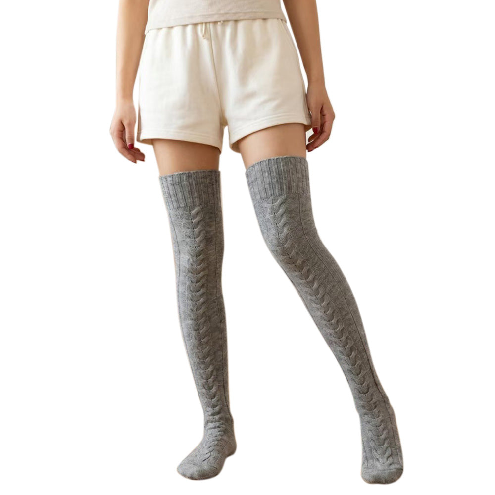 Women's Knitted Over Knee Socks Thick and Warm Long Stockings-Grey