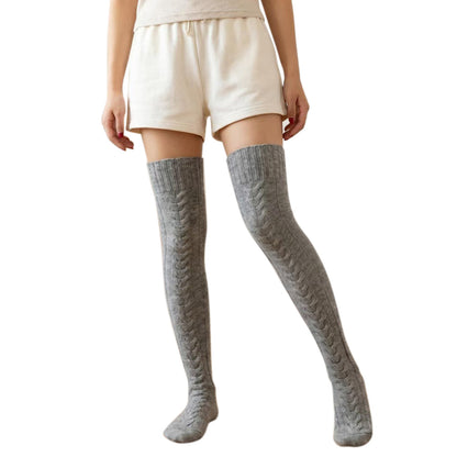 Women's Knitted Over Knee Socks Thick and Warm Long Stockings-Grey