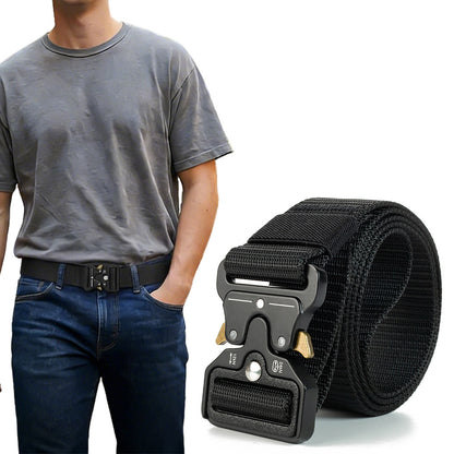 Nylon Tactical Belt Quick-Release for Outdoor Work Daily-Black