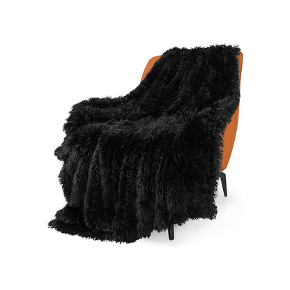 Shaggy Faux Fur Throw Blanket Plush Decorative Couch Sofa Blanket Black