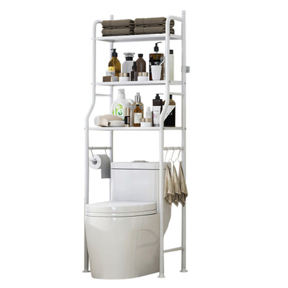 3 Tier Shelf Over Toilet Storage Rack With Paper Holder And Hooks-White