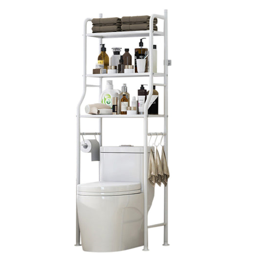 3 Tier Shelf Over Toilet Storage Rack With Paper Holder And Hooks-White