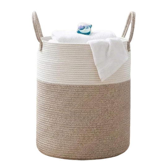 Large Woven Laundry Basket Cotton Rope Hamper for Laundry Toys & Blankets-Brown