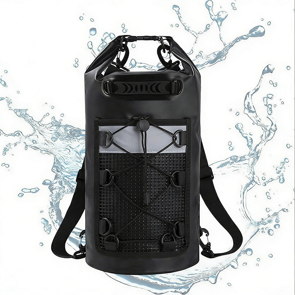 Roll-Top Backpack With Handle Dry Bag Outdoor Bag For Fishing Boating Camping-Black