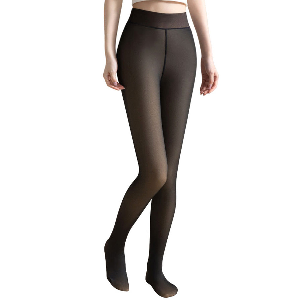 Plus Size Sheer Tights Thermal Pantyhose Bare Legs Illusion Warm - Black