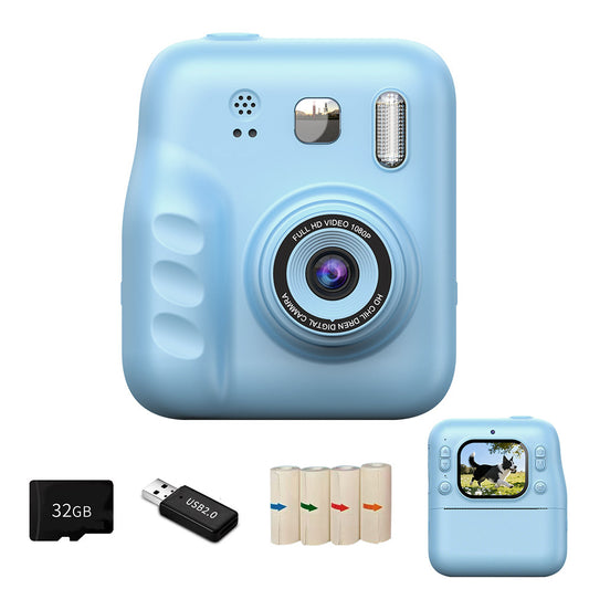 Kids Camera With Instant Print Portable Thermal Printing Digital Camera Toy-Blue