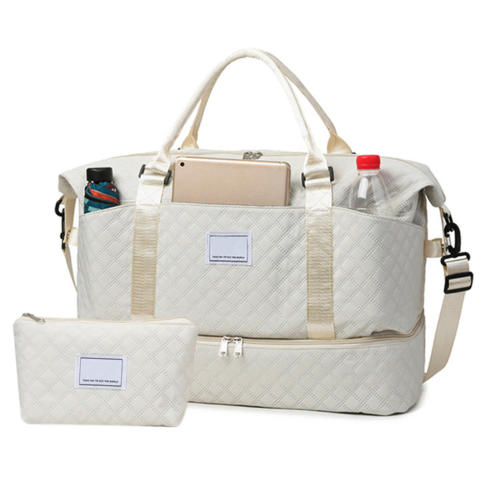 2Pcs Travel Duffle Bag Weekender Bags for Women with Shoe Compartment Hospital Bags-White