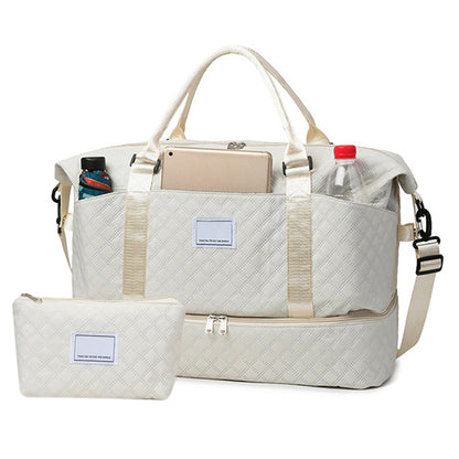 2Pcs Travel Duffle Bag Weekender Bags for Women with Shoe Compartment Hospital Bags-White