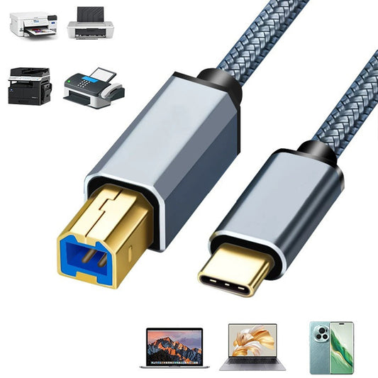 Type C to USB 2.0 Printer Cable 1.5m Braided Cord for Scanner