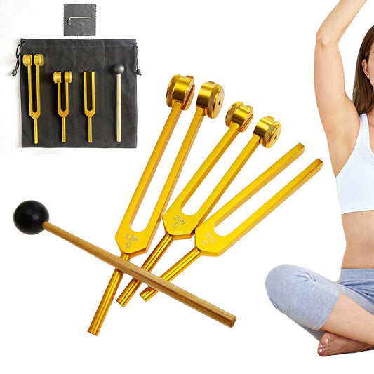 3Pcs Aluminum Tuning Forks Set 128Hz 256Hz 512Hz for Sound Healing Yoga Meditation-Gold