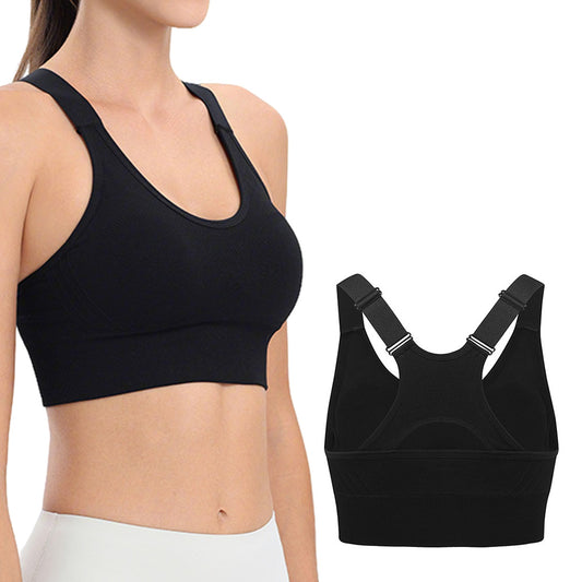 Women Adjustable Sports Bra Wide Strap Design for Running and Gym Fitness-Black
