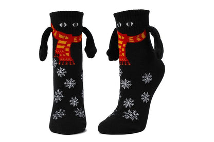 Magnetic Holding Hands Socks Novelty Funny Women Men Couple Socks For Christmas Gifts-Black
