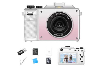 4K Digital Camera for Photography Video 18X Zoom Autofocus Anti-Shake Camera -Pink