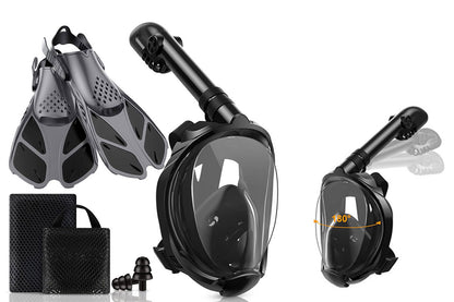 Snorkeling Goggles Foot Flippers and Snorkel Scuba Diving Set-Black