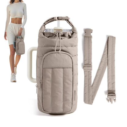 Water Bottle Holder Bag with Strap Crossbody Bag Gym Accessories-Camel