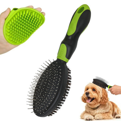 2PCS Pet Grooming Tools Pet Bath Brush Deshedding Dog Brush Suitable For Dogs Cats and Horses-Green