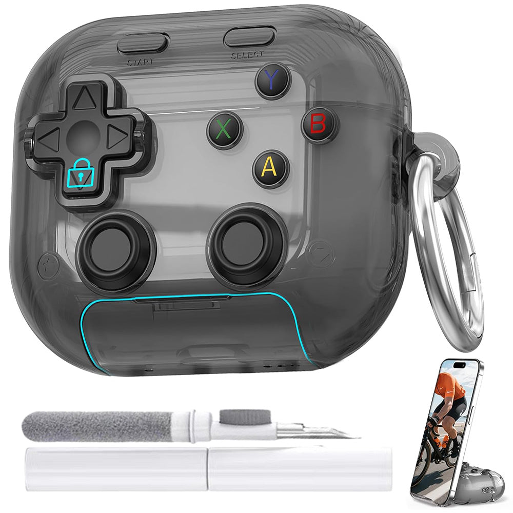 Case Cover with Lock Button and Phone Stand Protective Case for AirPods 4-Black