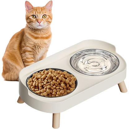 Elevated Double Stainless Steel Pet Food and Water Bowl Set-White