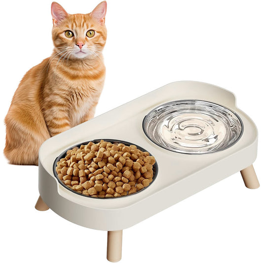 Elevated Double Stainless Steel Pet Food and Water Bowl Set-White