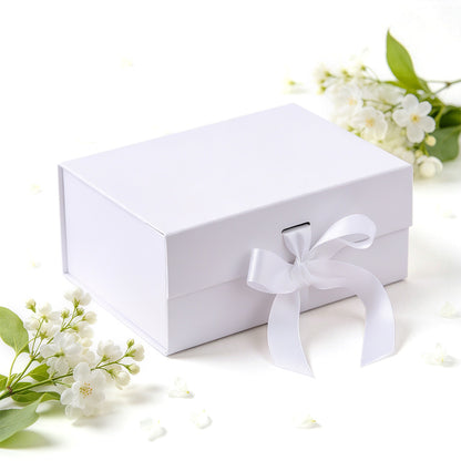 White Easy Attached Gift Boxes Set of 3 Gift Boxes with Satin Ribbon