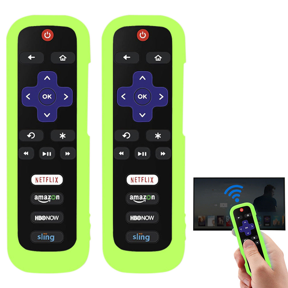 2 Pack Glow in The Dark Silicone Case Cover for Roku TV Remote -Green