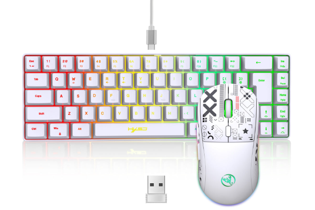 Mini Gaming Keyboard and Mouse Combo Wired K68 RGB Streamer Mini Gaming Keyboard Membrane Keyboard-White