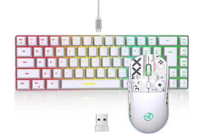 Mini Gaming Keyboard and Mouse Combo Wired K68 RGB Streamer Mini Gaming Keyboard Membrane Keyboard-White