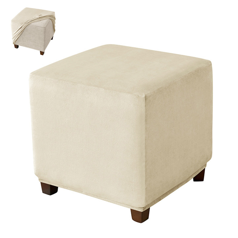 Square Ottoman Cover Stretch Slipcover Footstool Cover Beige S