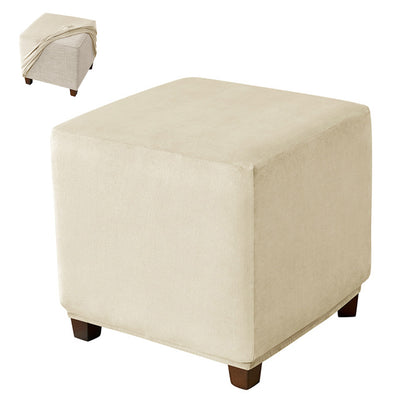 Square Ottoman Cover Stretch Slipcover Footstool Cover Beige S