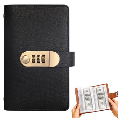 Combination Lock Cash Book PU Leather 100 Envelope Money Saving Wallet Black