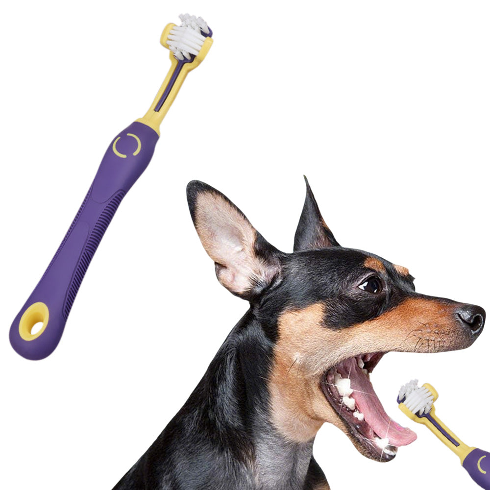 Pet Toothbrush for Dogs and Cats 3 Sided-Purple