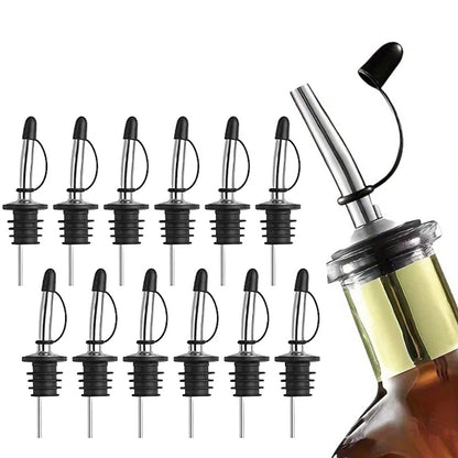 12Pcs Stainless Steel Non Drip Wine Pourers with Dust Caps-Silver
