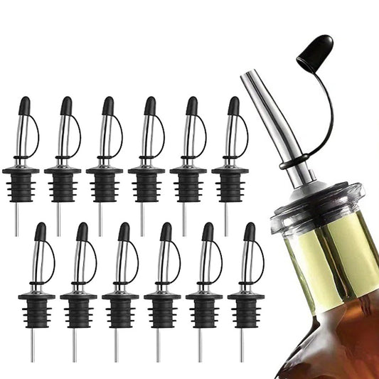 12Pcs Stainless Steel Non Drip Wine Pourers with Dust Caps-Silver