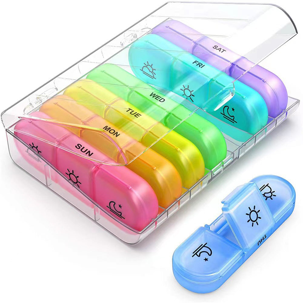 Weekly Pill Box Organizer 7 Days Tablet Storage Dispenser With One Side Large Openings-Clear